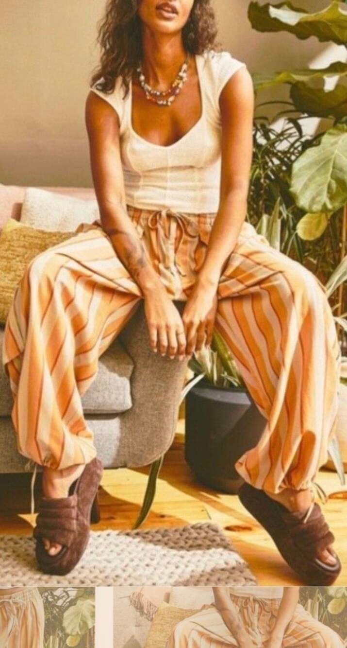 Free People Palash Yarn-Dyed Cargo Pull On Pants Creamsicle Orange Small Boho